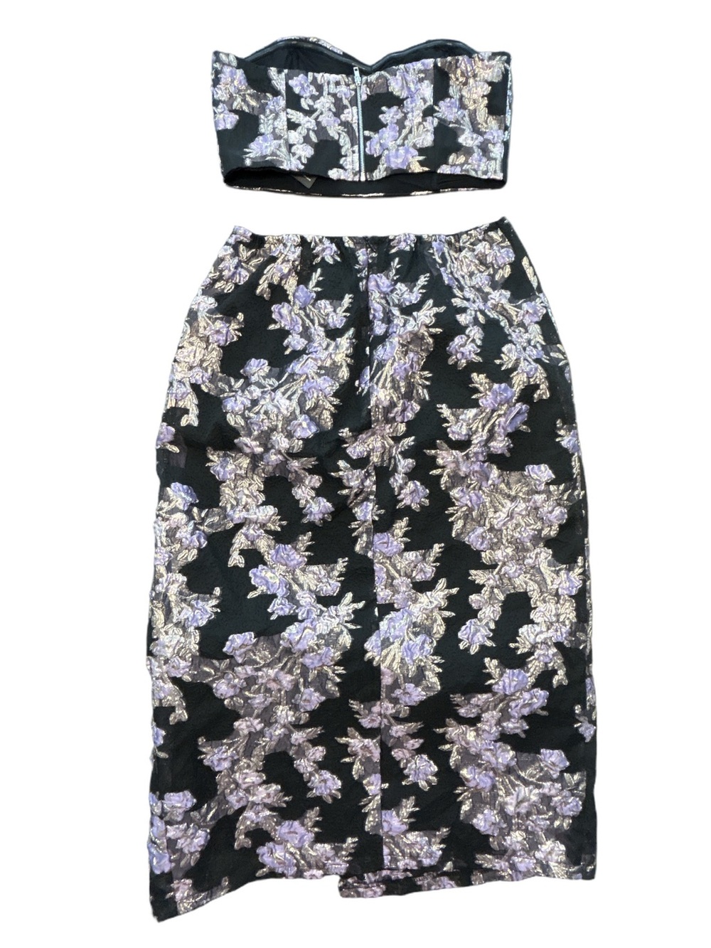 Lulus two piece invite list Floral Jacquard dark romance gothic glam dress NWT M - Picture 6 of 12